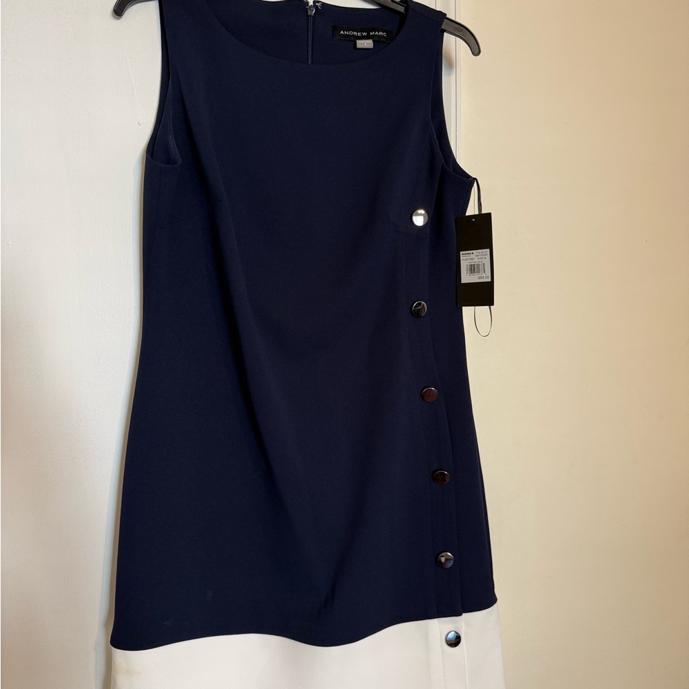 Andrew Marc Navy and White Midi Dress